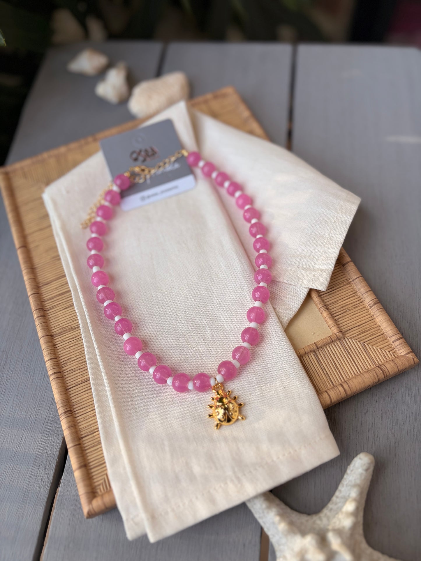 Collar bolas cristal y dije animales