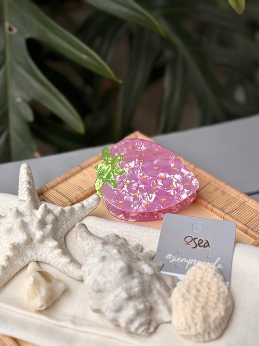 Caimán hair clip fresa nacarada