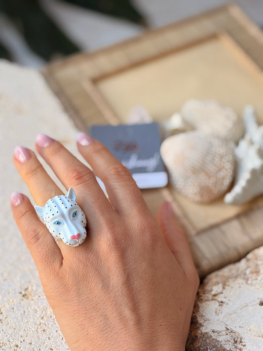 Anillo leopardo de las nieves esmaltado