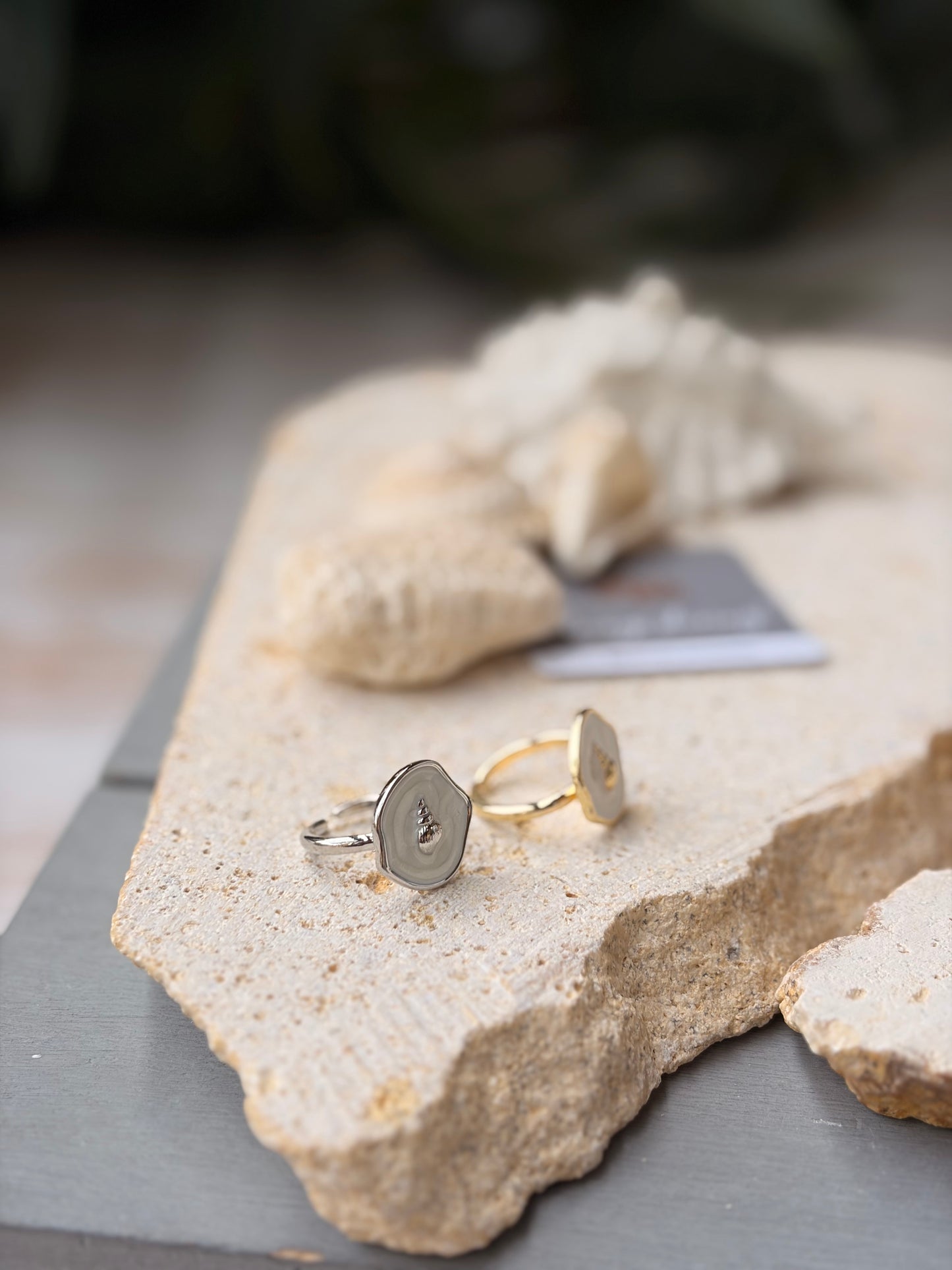 Anillo graduable rodinado concha esmaltada