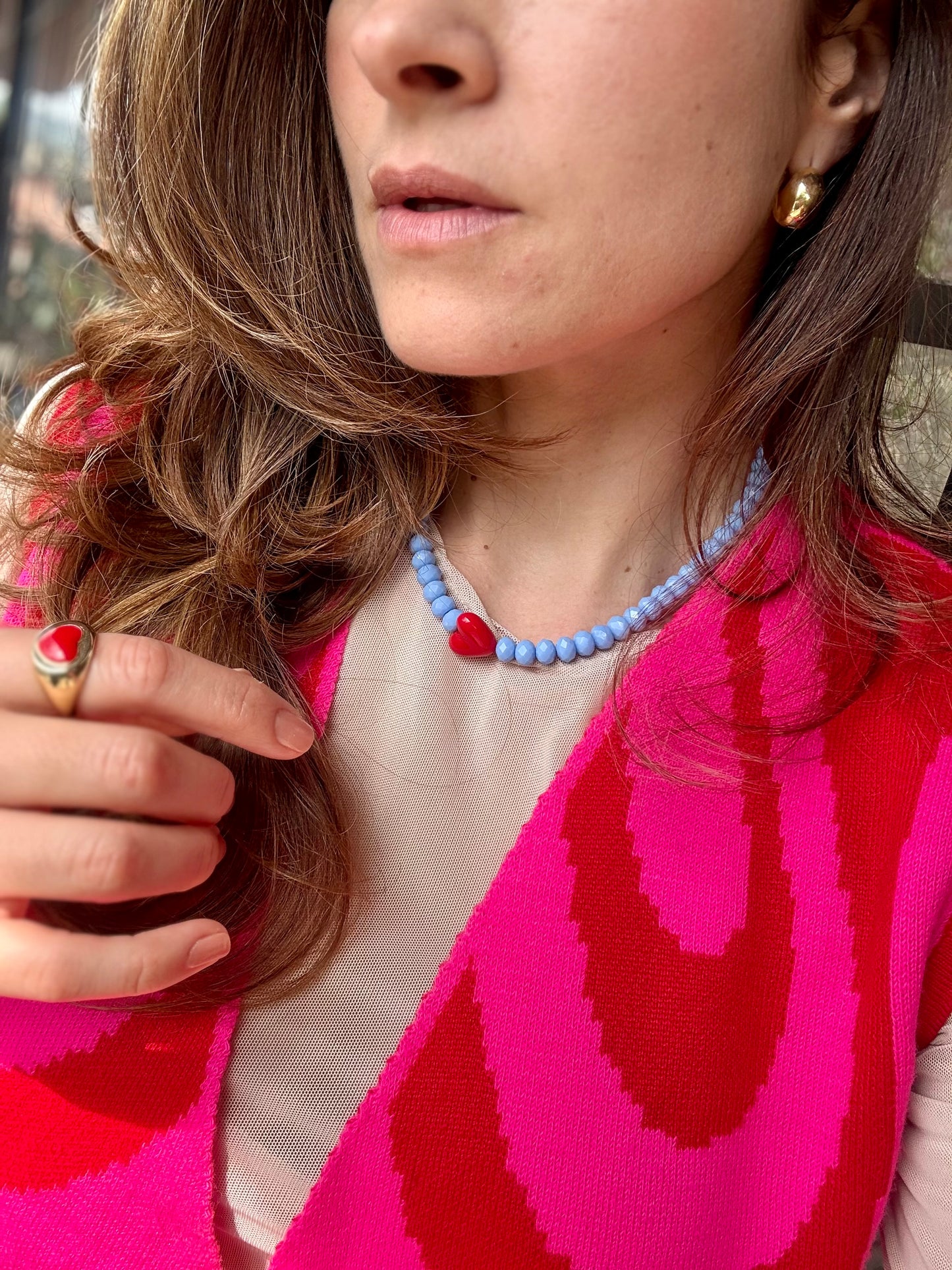 Collar piedras y corazones