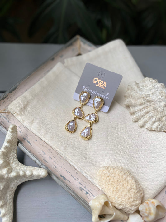 Aretes rodinados largos perlas irregulares
