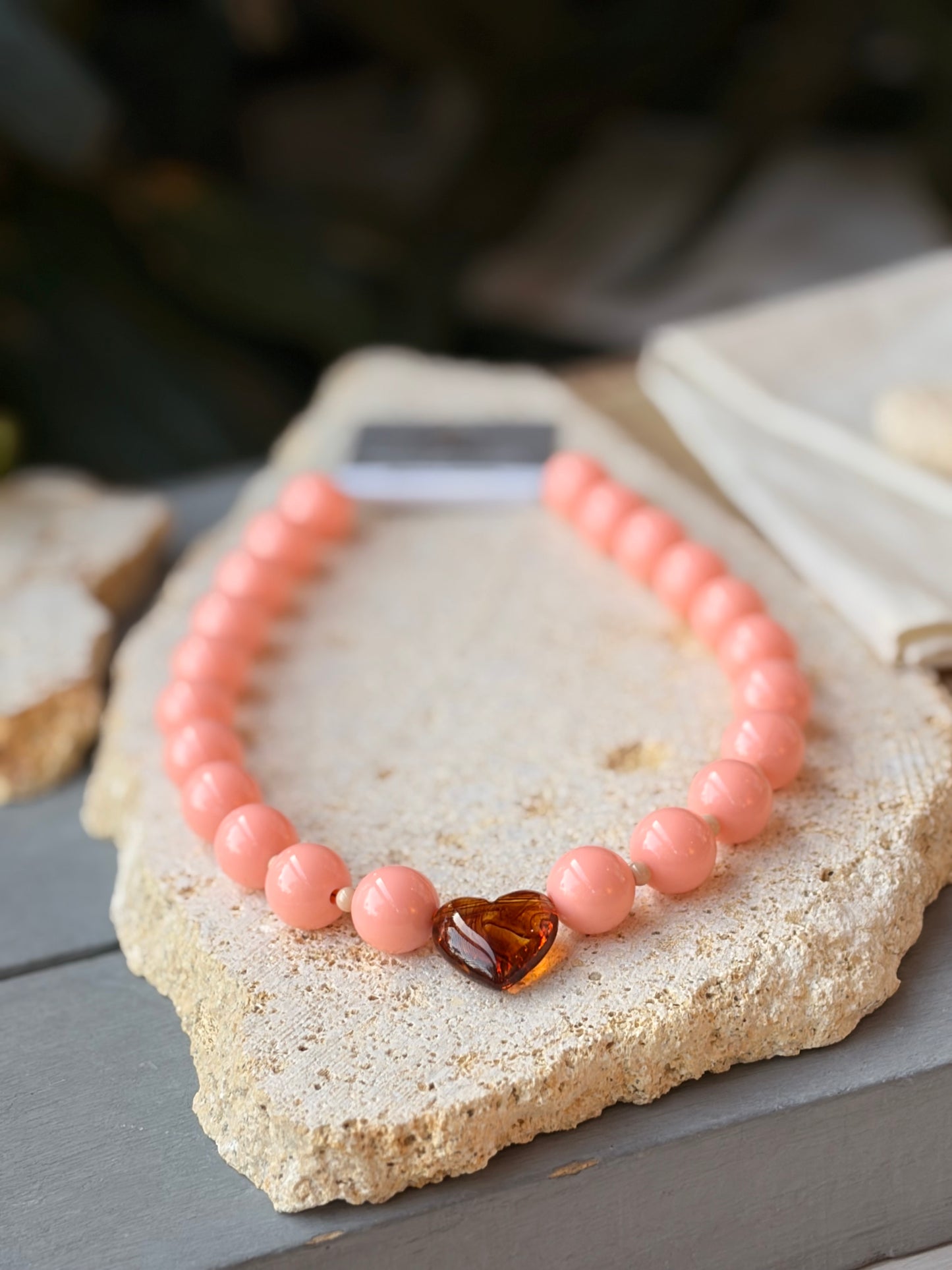 Collar bolas mandarina corazón degradé