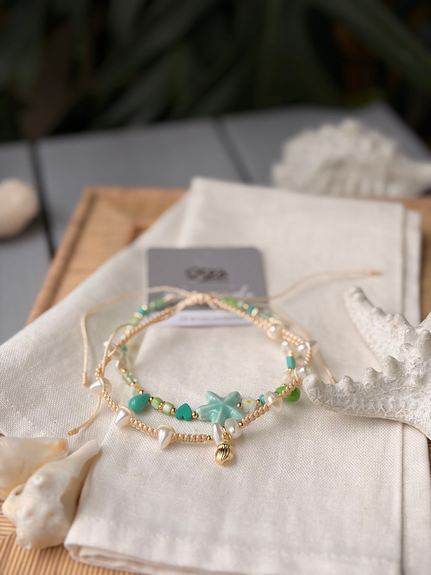 Tobillera hilo doble dije estrella de mar