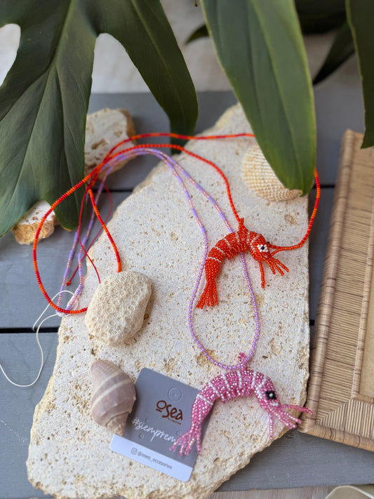 Collar largo tejido camarón 🦐