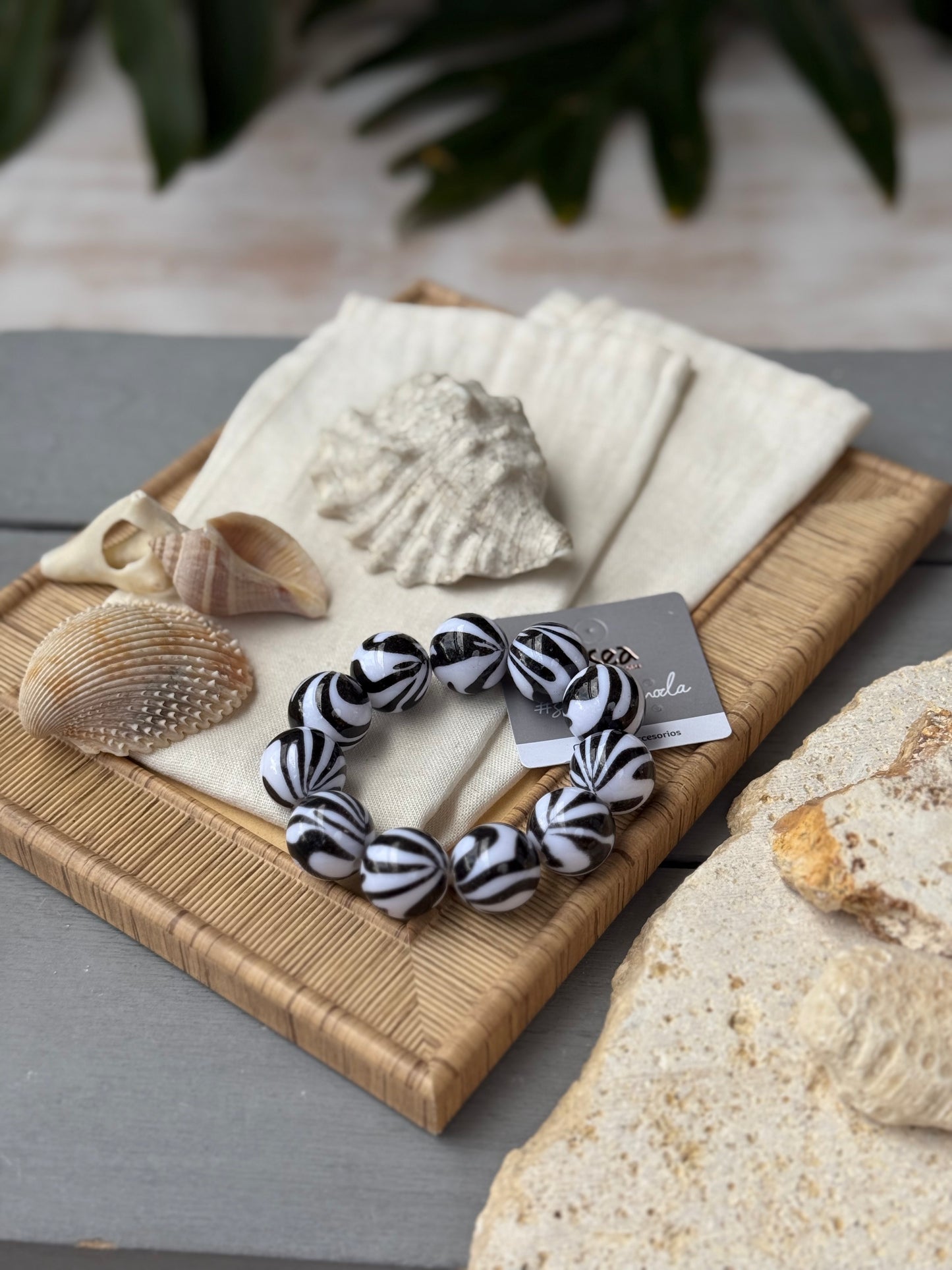 Pulsera bolas efecto cebra