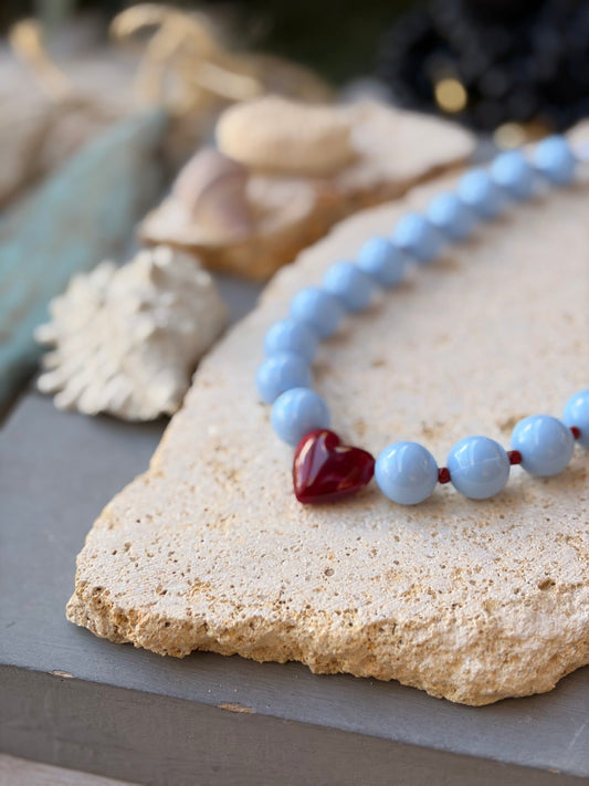 Collar bolas azules dije corazón degradé