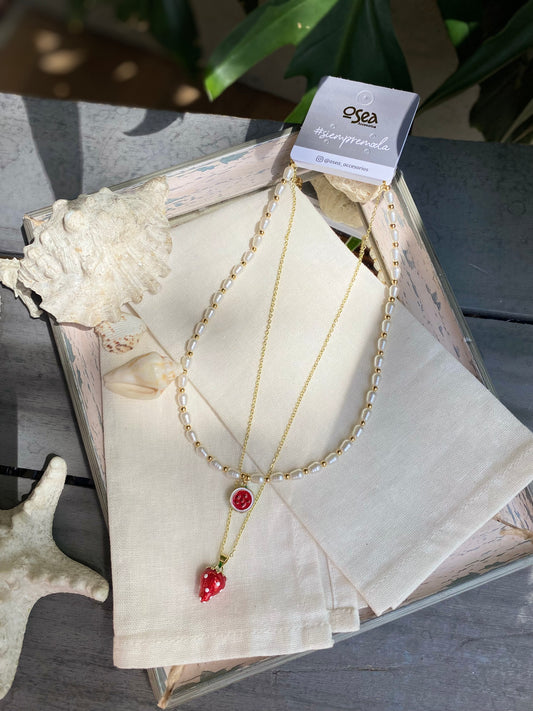 Set choker y cadena con dijes de frutas
