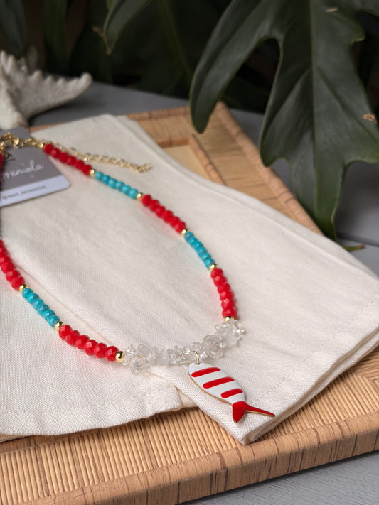 Collar playero piedras y dije pez