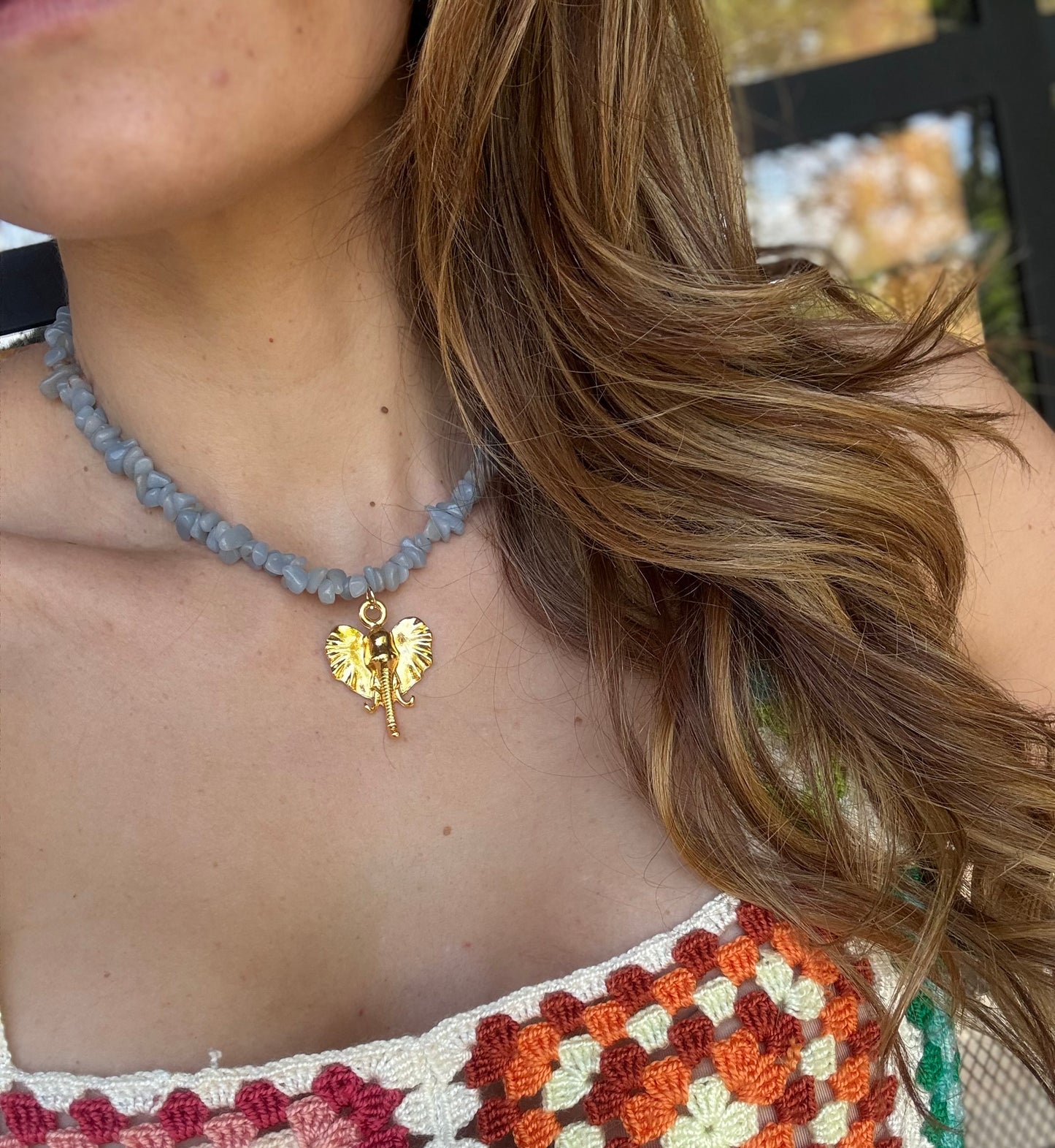 Collar elefante piedra natural