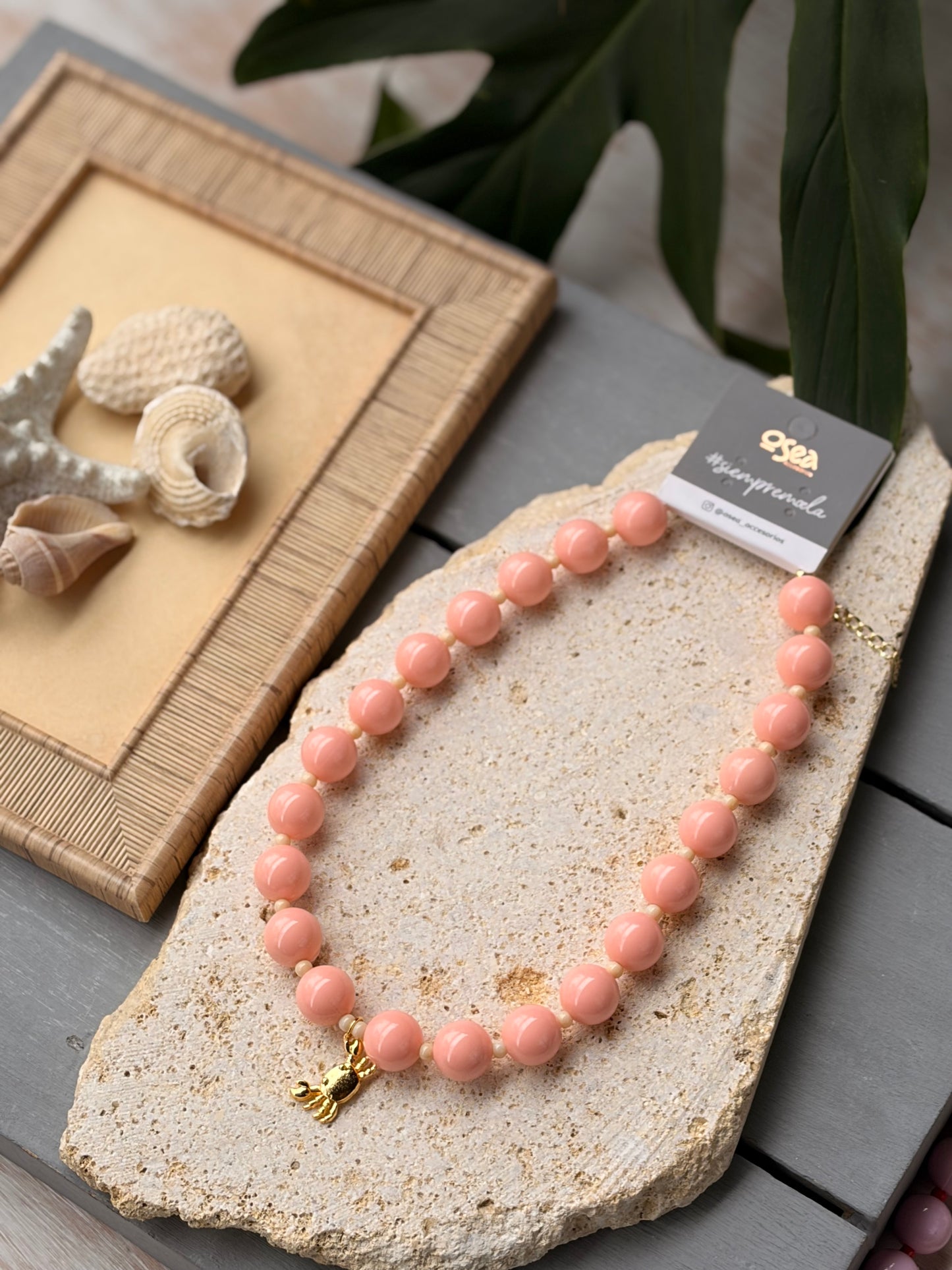 Collar bolas mandarina dije cangrejo 24k