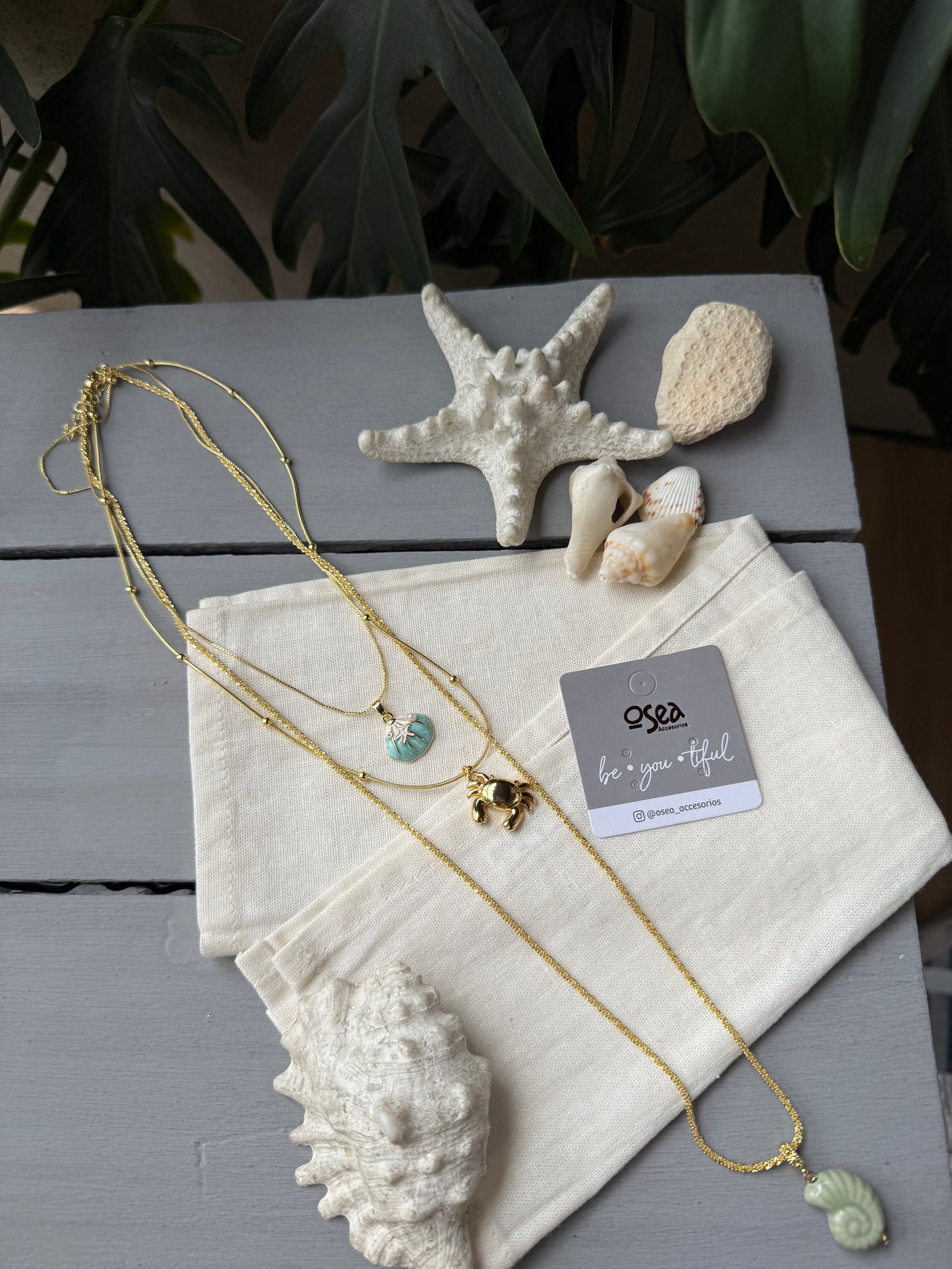 collar triple largo dijes de mar