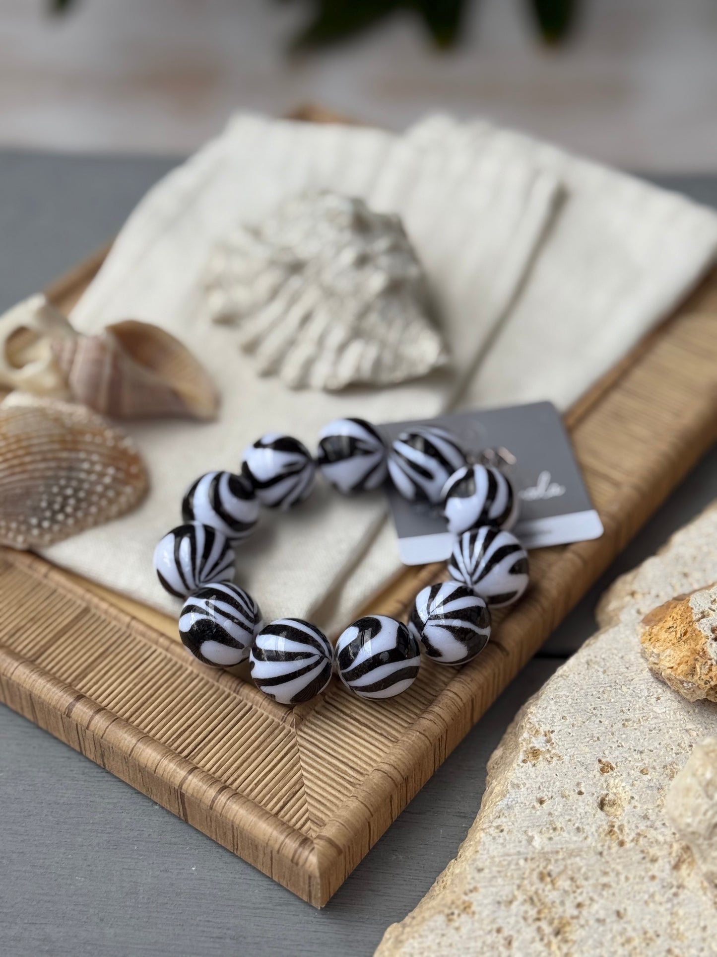 Pulsera bolas efecto cebra