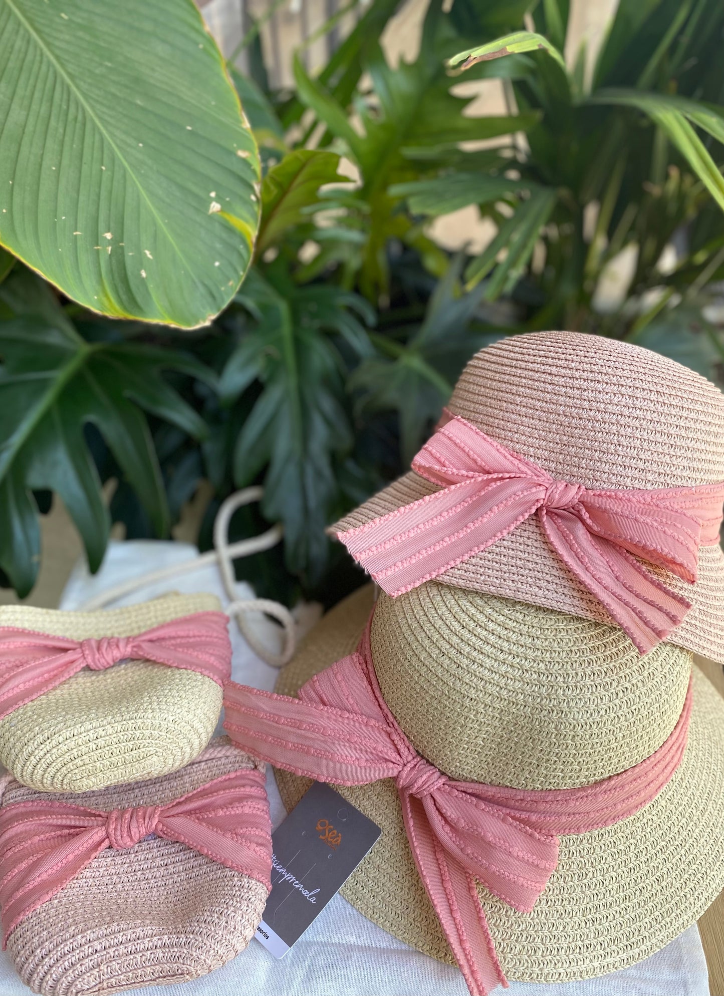 Set sombrero y bolso para niña cinta moño