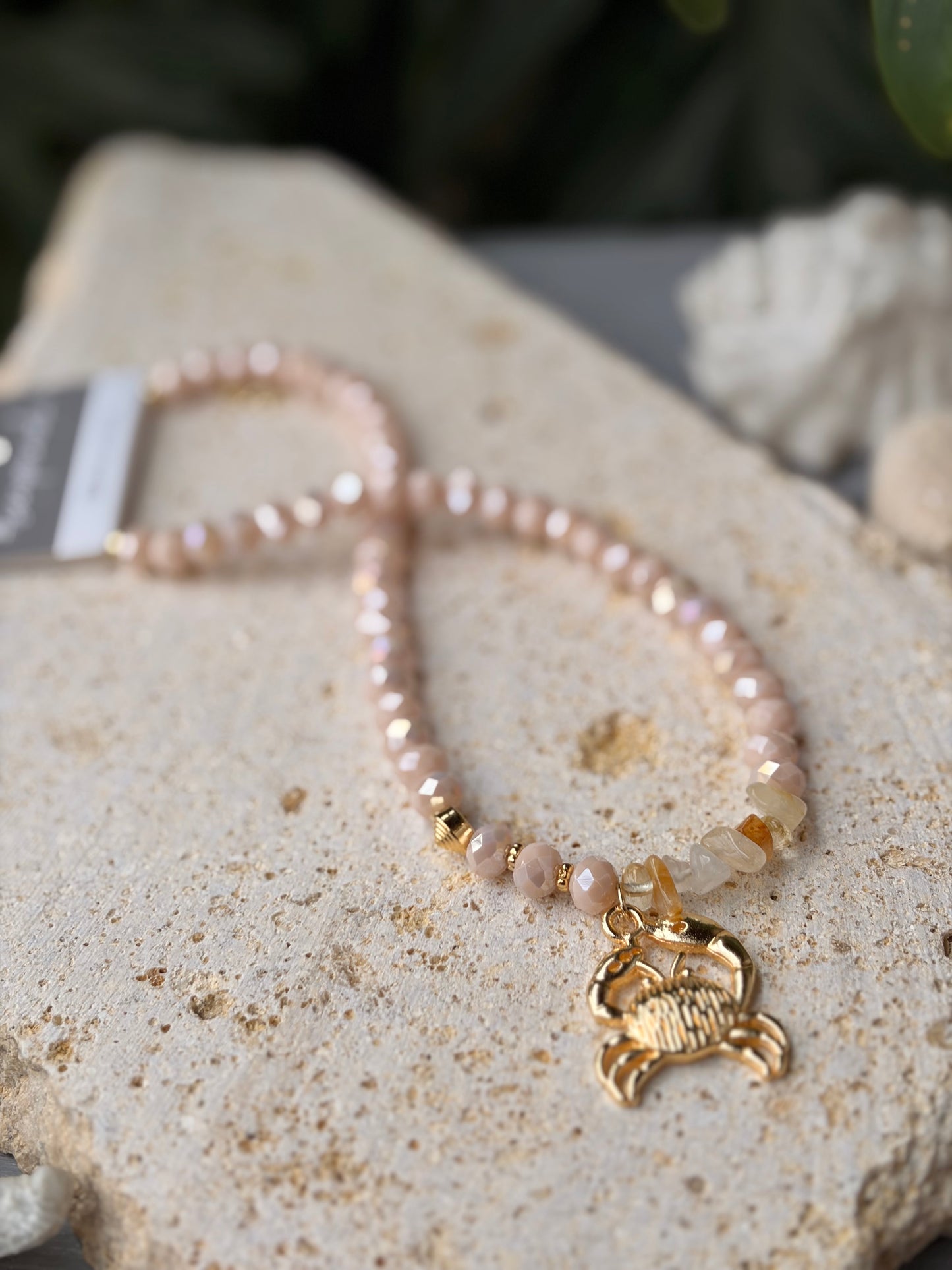 Collar piedras y dije cangrejo 24k
