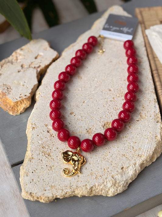 Collar bolas vinotinto dije elefante 24k
