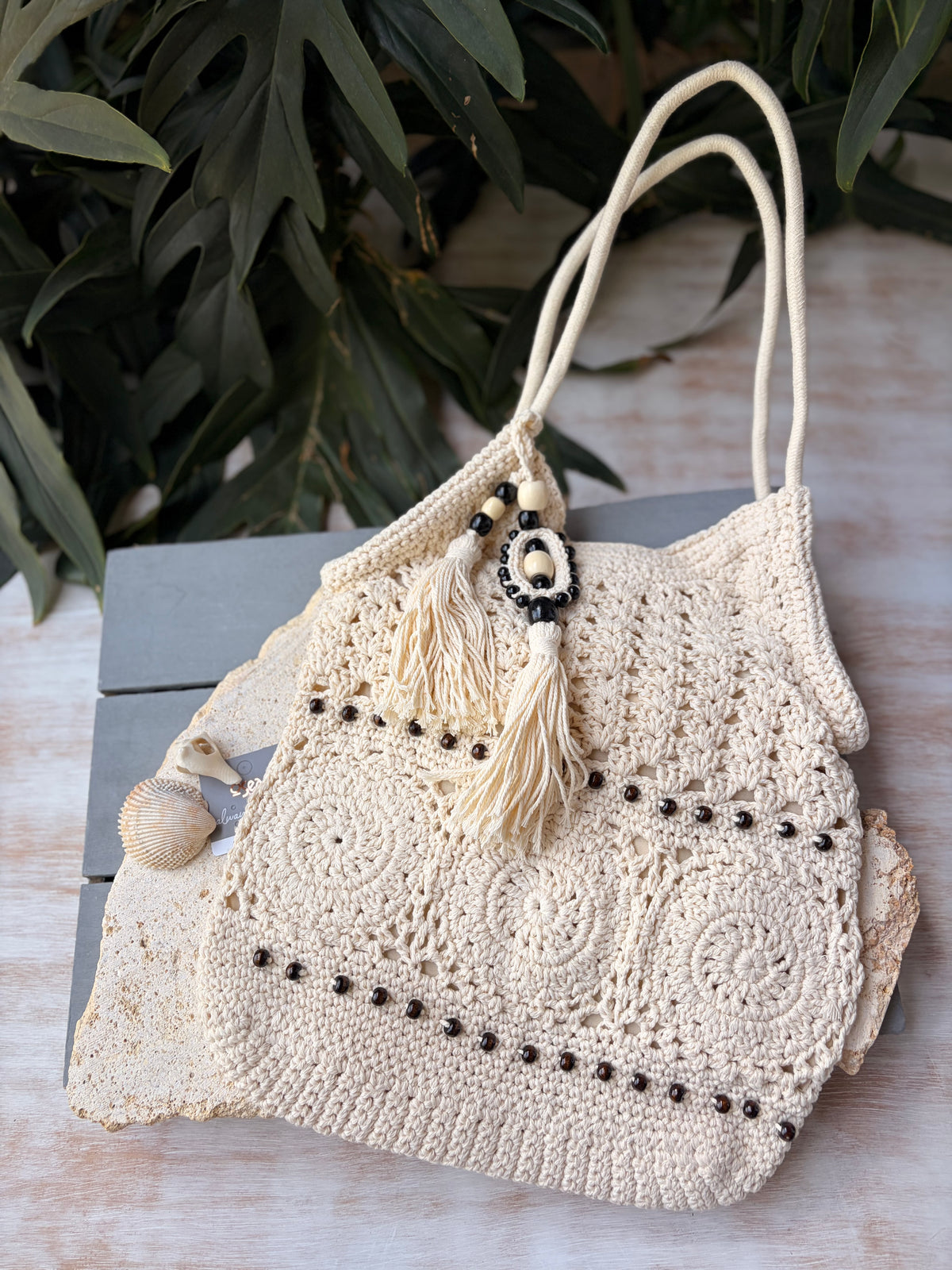Bolso tejido macramé hilo de algón