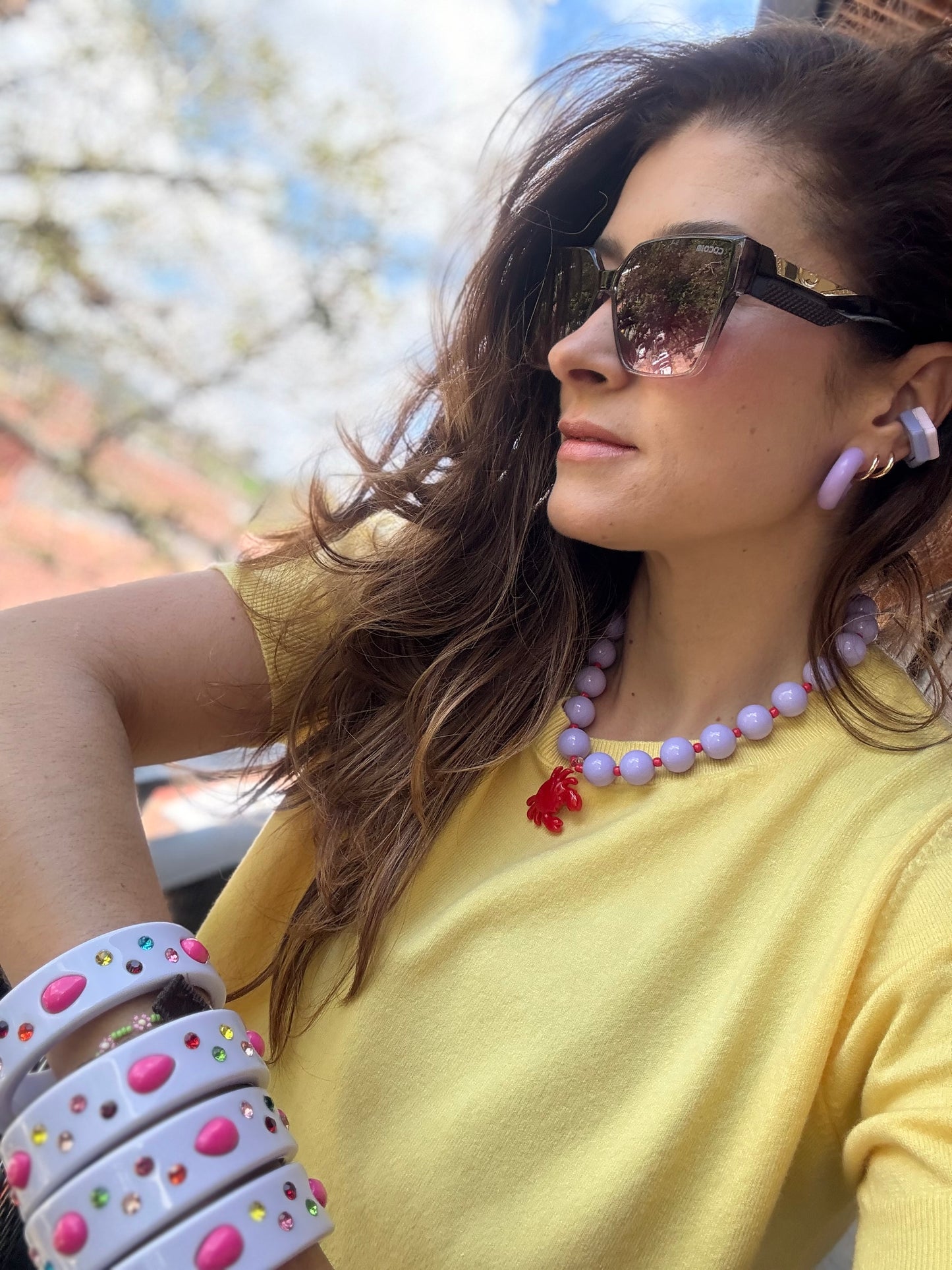 Collar bolas lila dije cangrejo vidrio