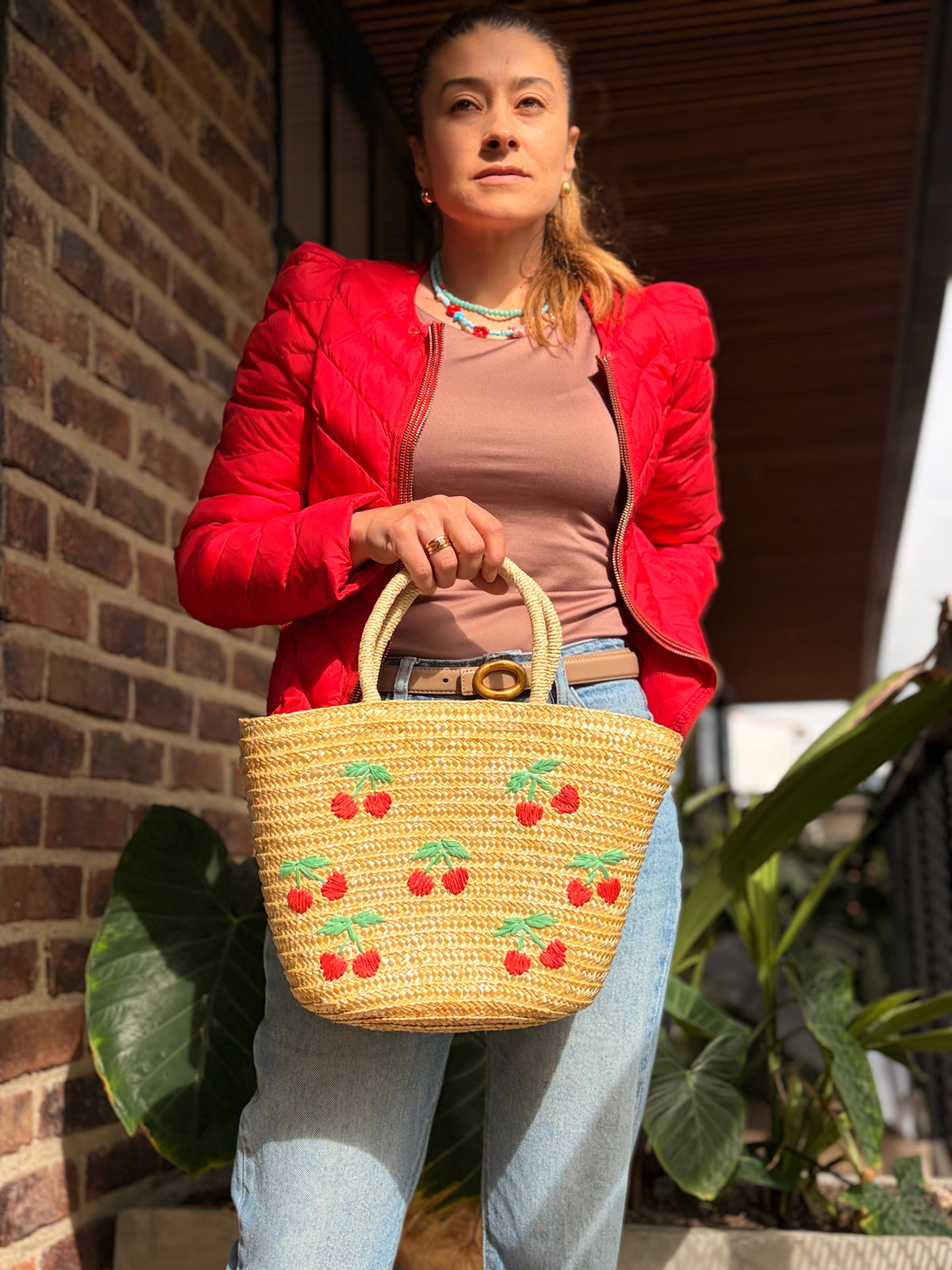 Bolso canasto cerezas y sandía