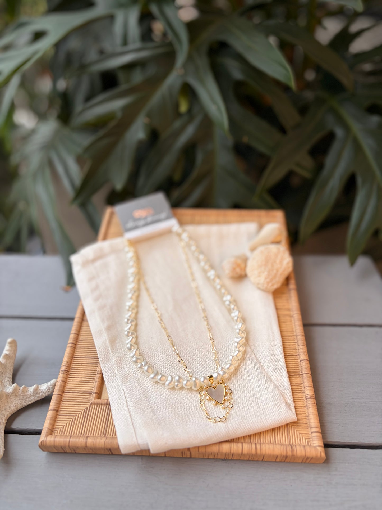 Collar doble perlas irregulares cadena rodinada