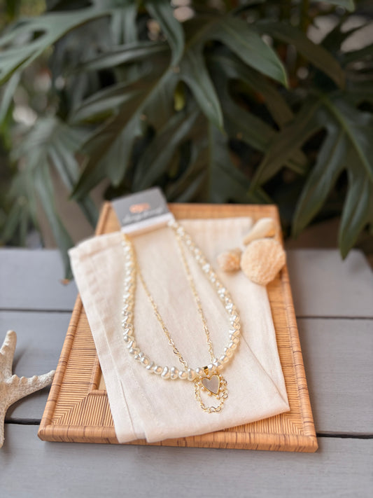 Collar doble perlas irregulares cadena rodinada