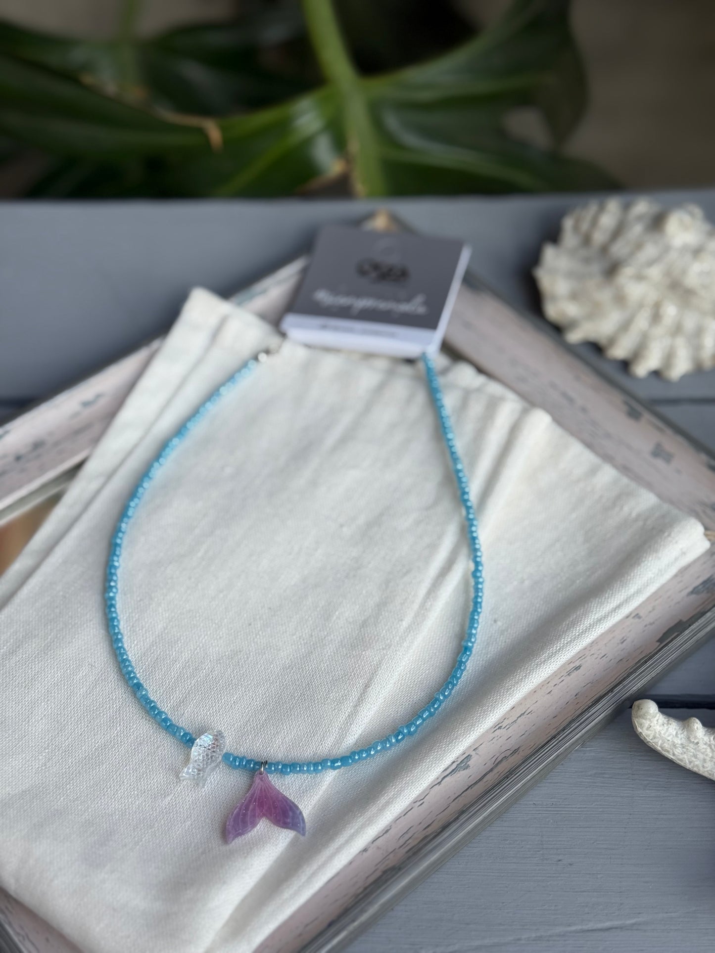 Choker mostacilla azul dije sirena