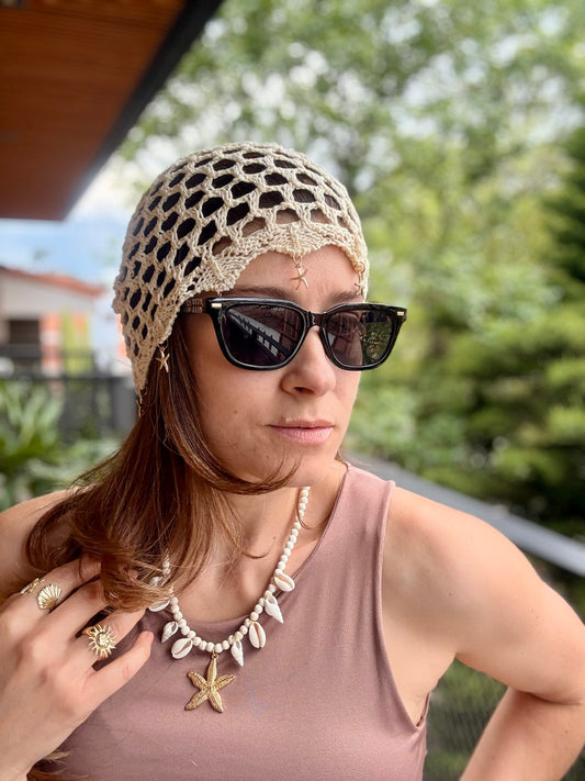 Gorro en macramé estrellas de mar