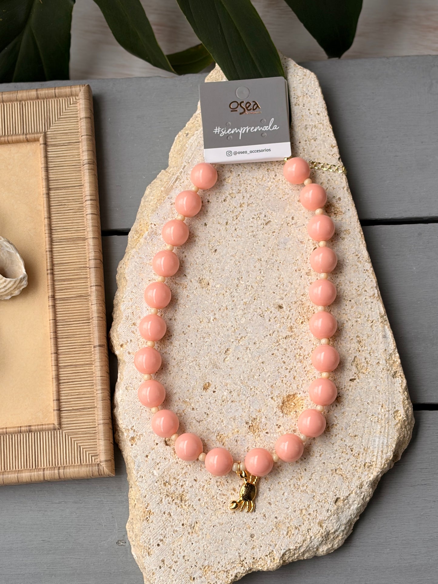 Collar bolas mandarina dije cangrejo 24k