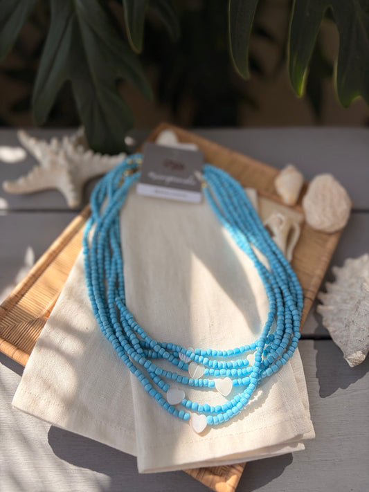 Collar mostacilla mediana azul turquesa corazón