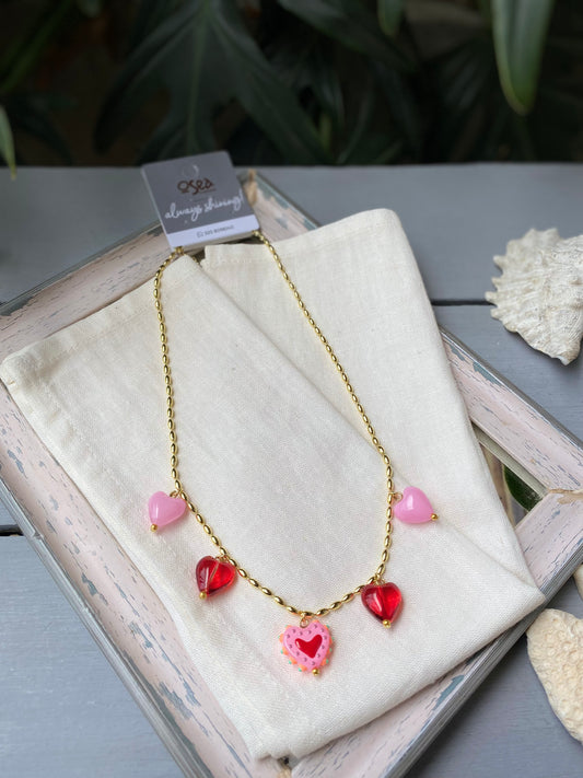 Collar mini óvalos dijes corazones boho