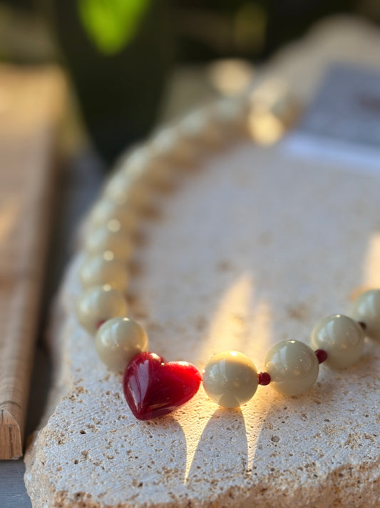 Collar bolas pistacho mostacillas dije corazón degradé
