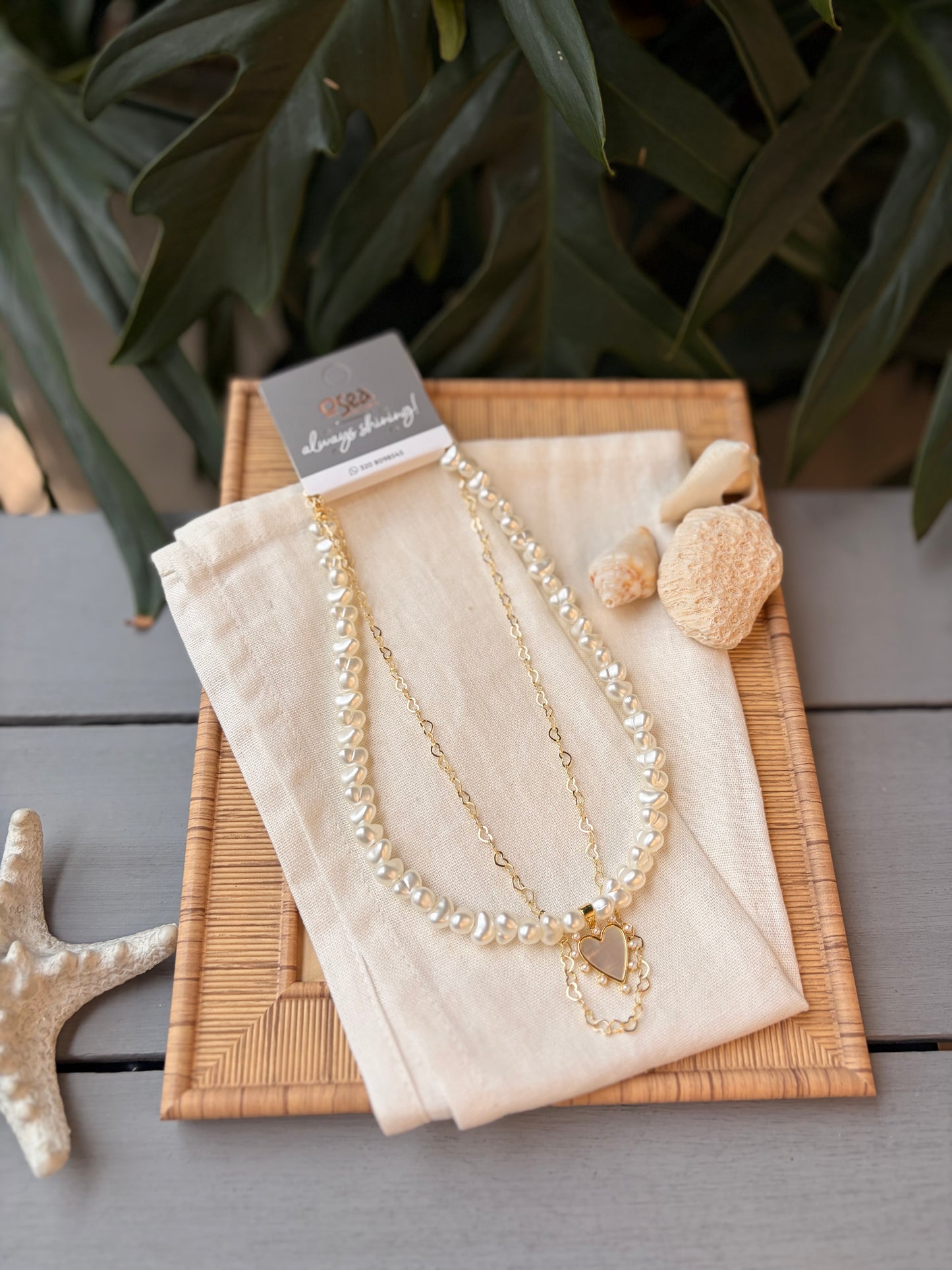 Collar doble perlas irregulares cadena rodinada