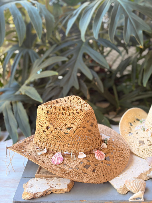 Sombrero tipo vaquero macramé dijes de mar