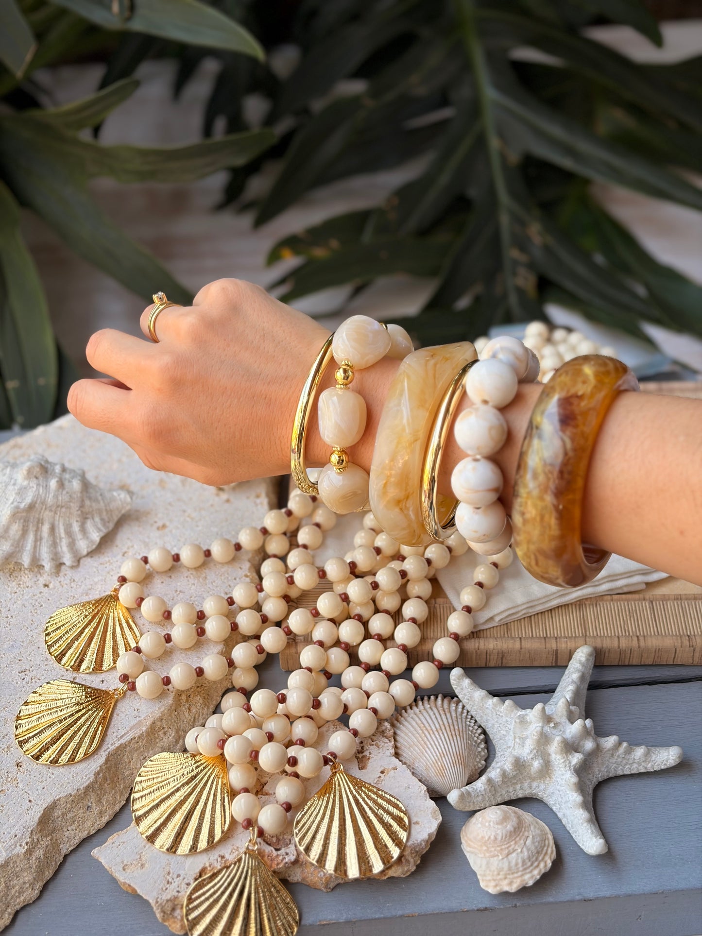 Set x3 pulseras resina y rodinado