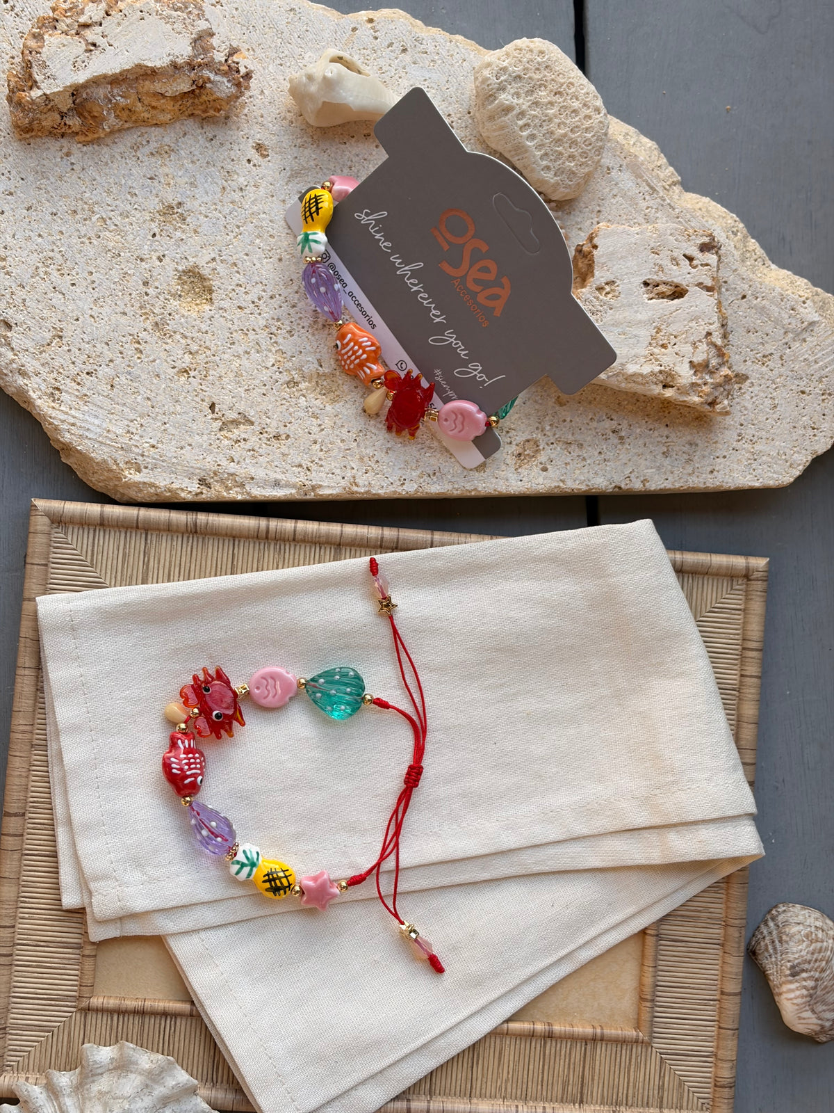 Pulsera dijes vidrio y cerámica