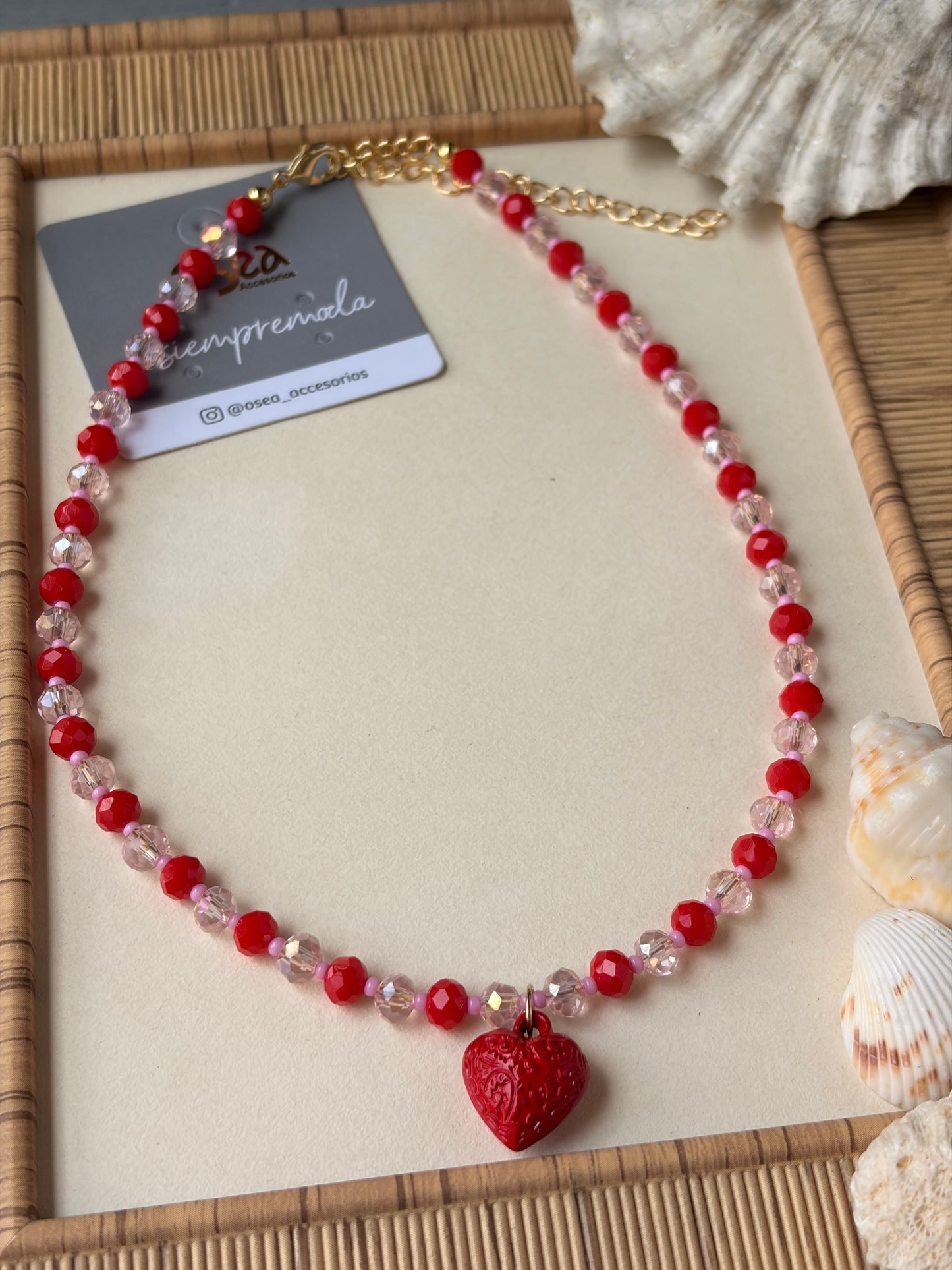 Collar piedras cristal dije corazón