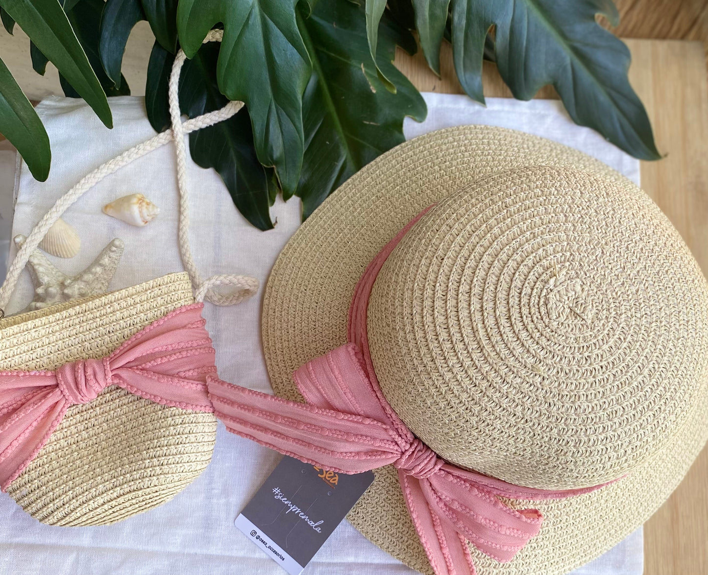 Set sombrero y bolso para niña cinta moño