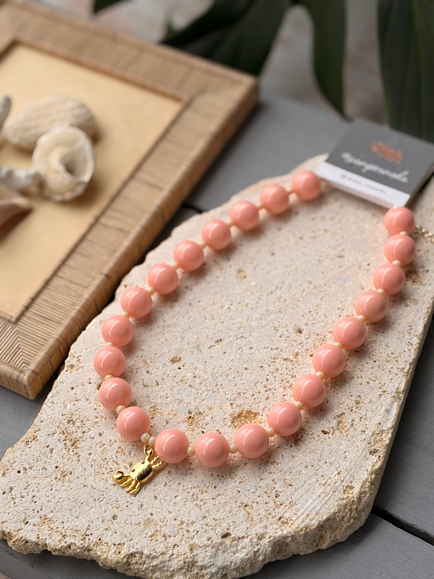 Collar bolas mandarina dije cangrejo 24k