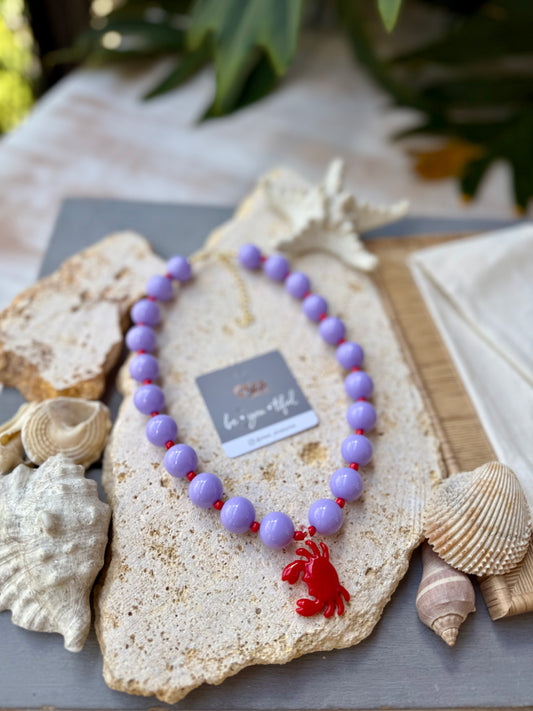 Collar bolas lila dije cangrejo vidrio