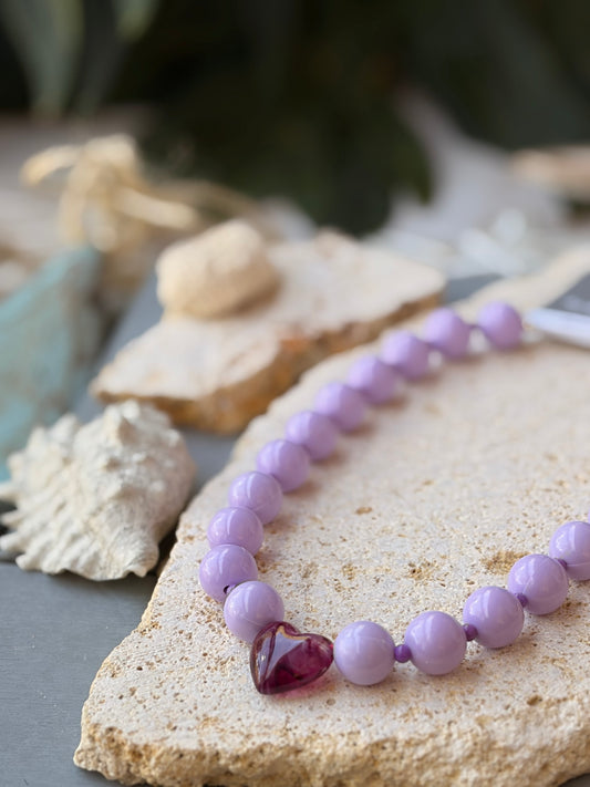 Collar bolas lila corazón degradé morado