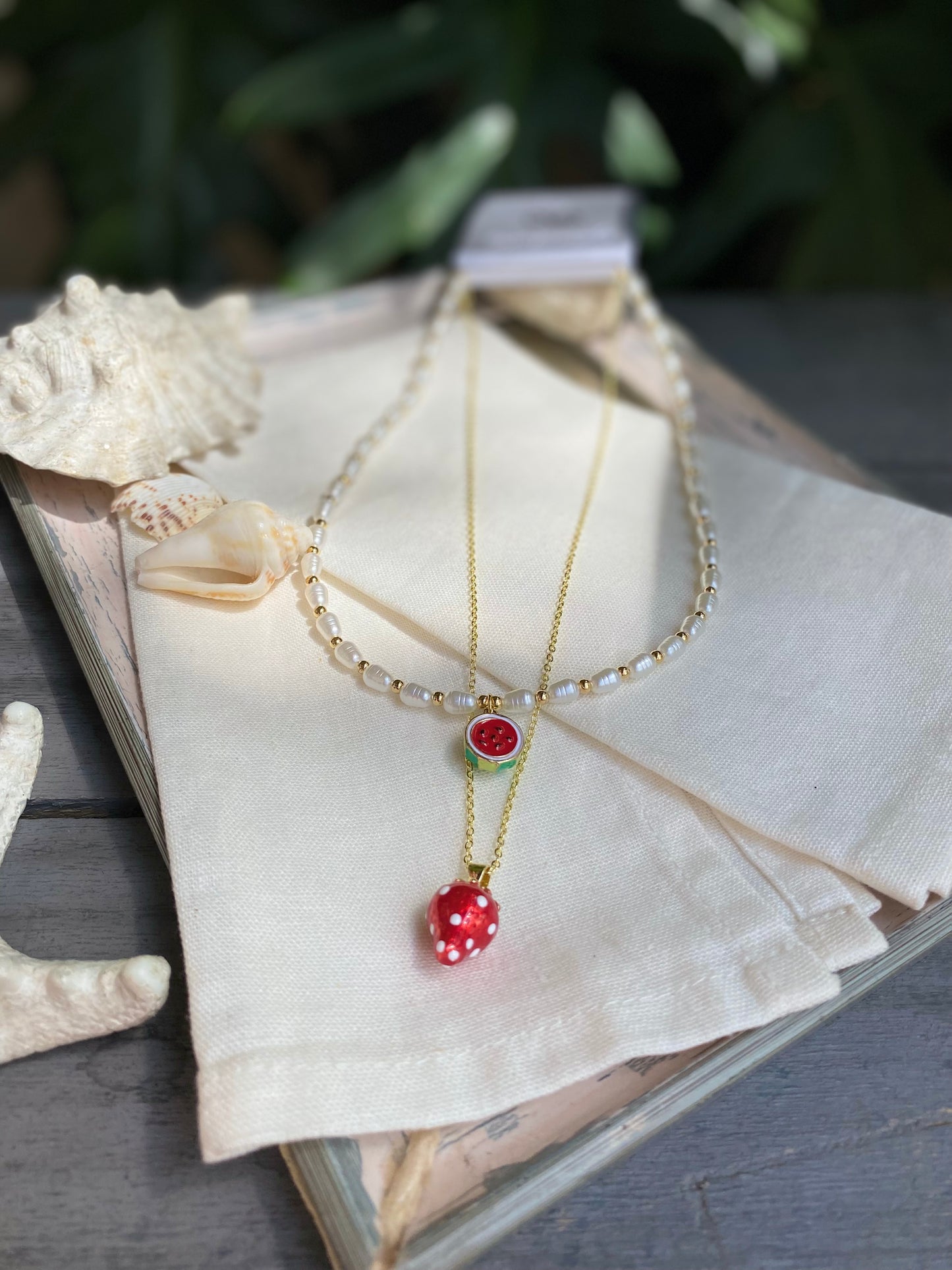 Set choker y cadena con dijes de frutas