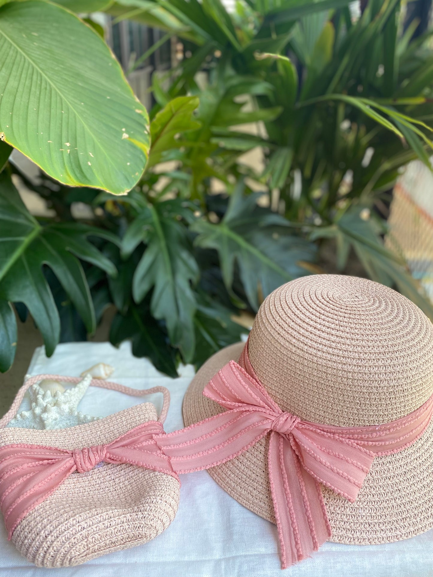 Set sombrero y bolso para niña cinta moño