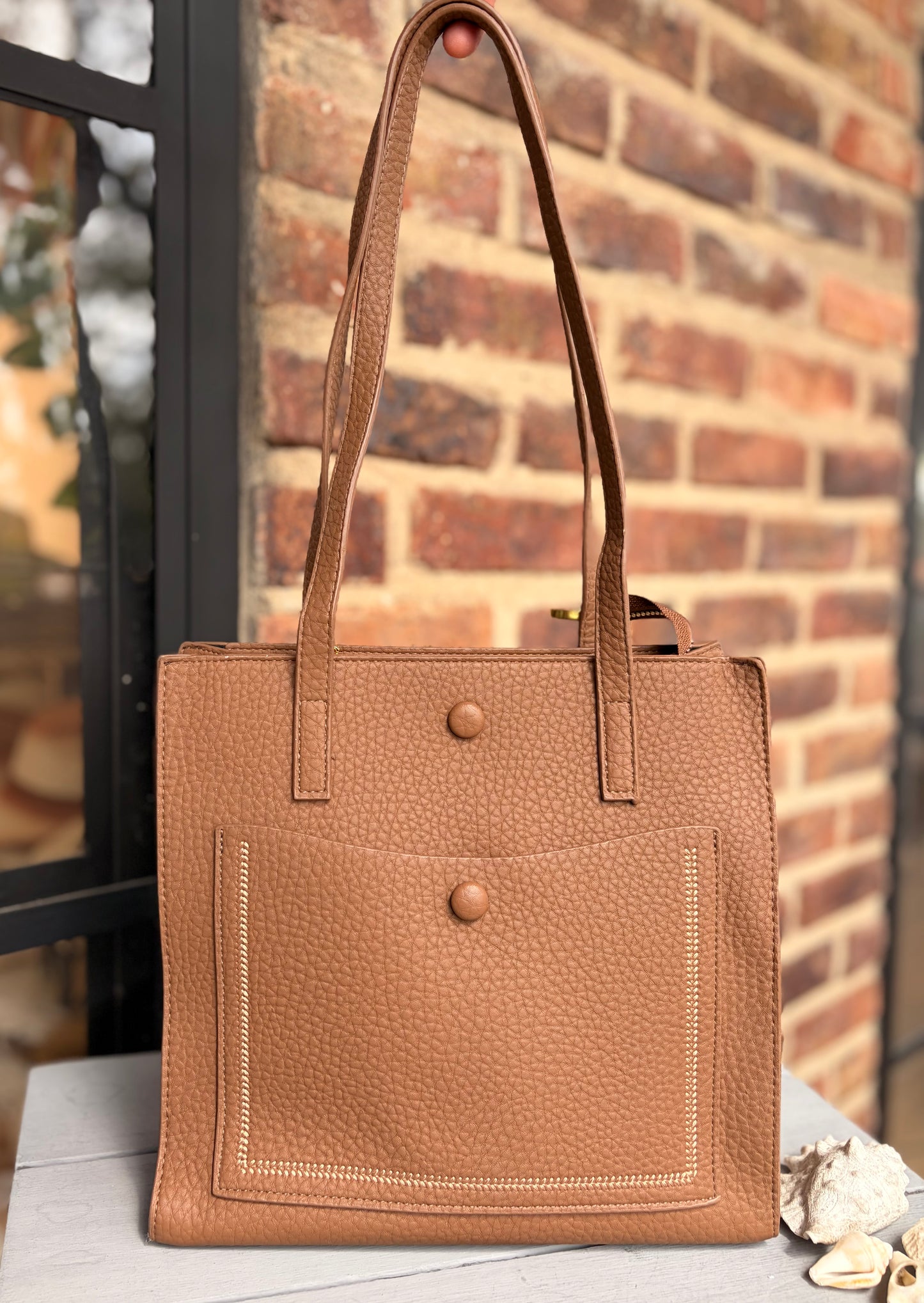 Bolso tipo cuero bolsillo delantero 3 compartimentos