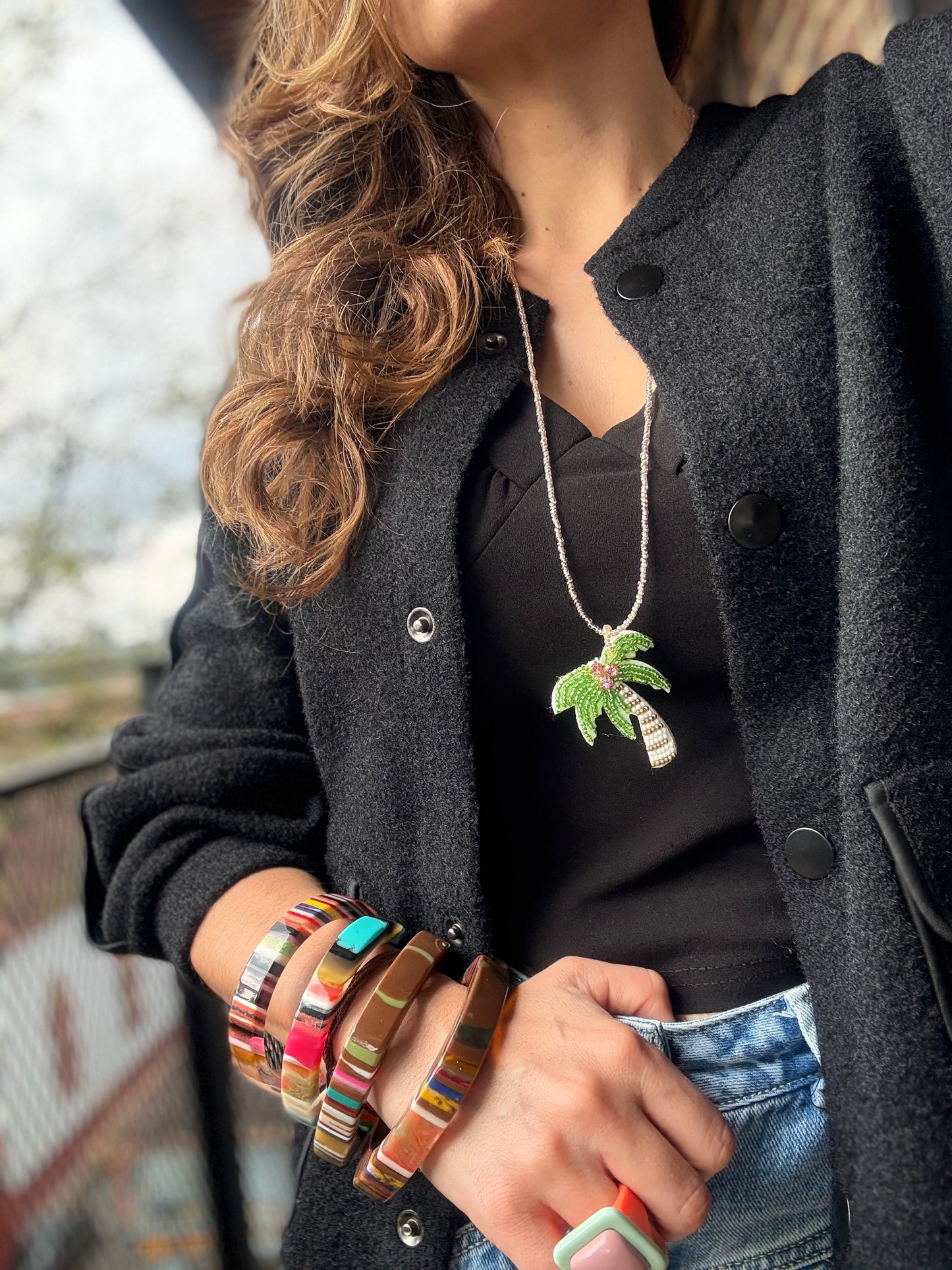 Collar palmera en mostacilla