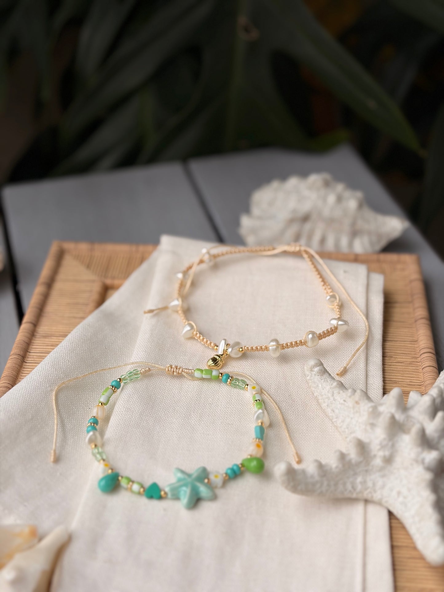 Tobillera hilo doble dije estrella de mar