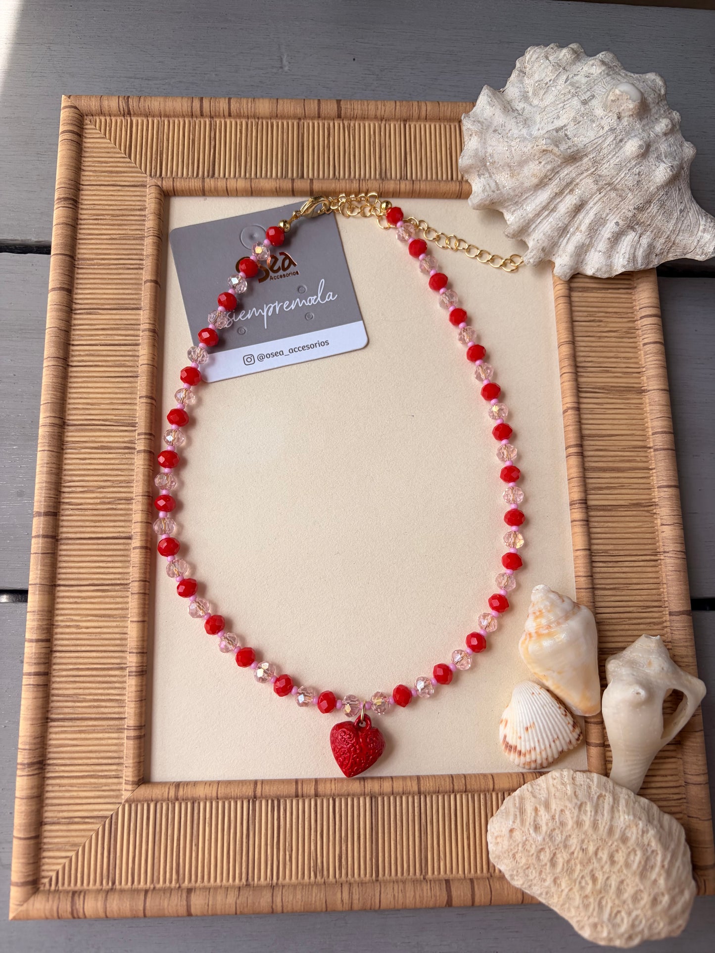 Collar piedras cristal dije corazón