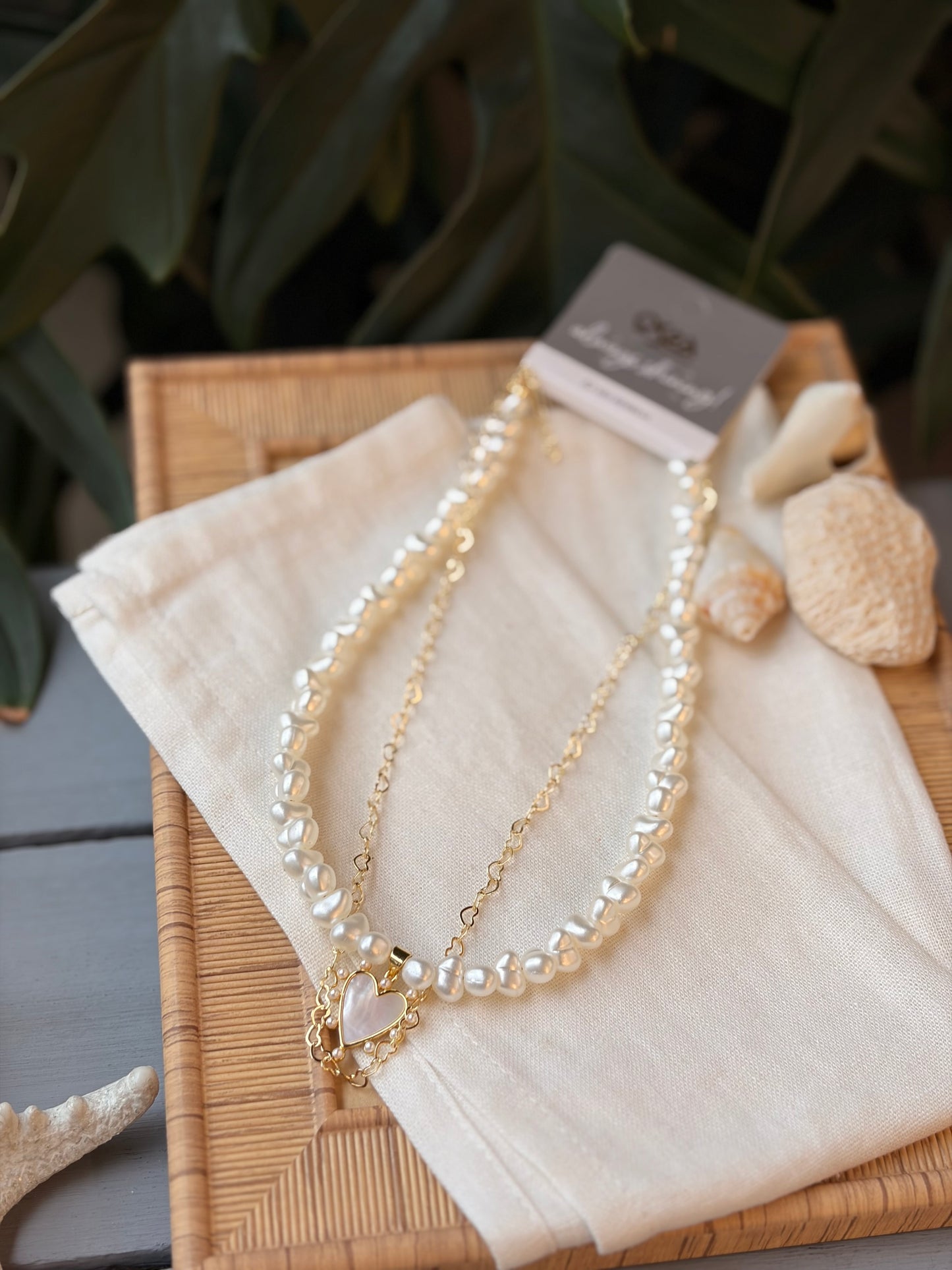 Collar doble perlas irregulares cadena rodinada