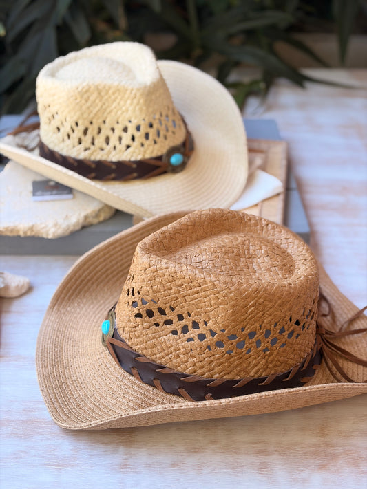 Sombrero tipo vaquero aplique turquesa