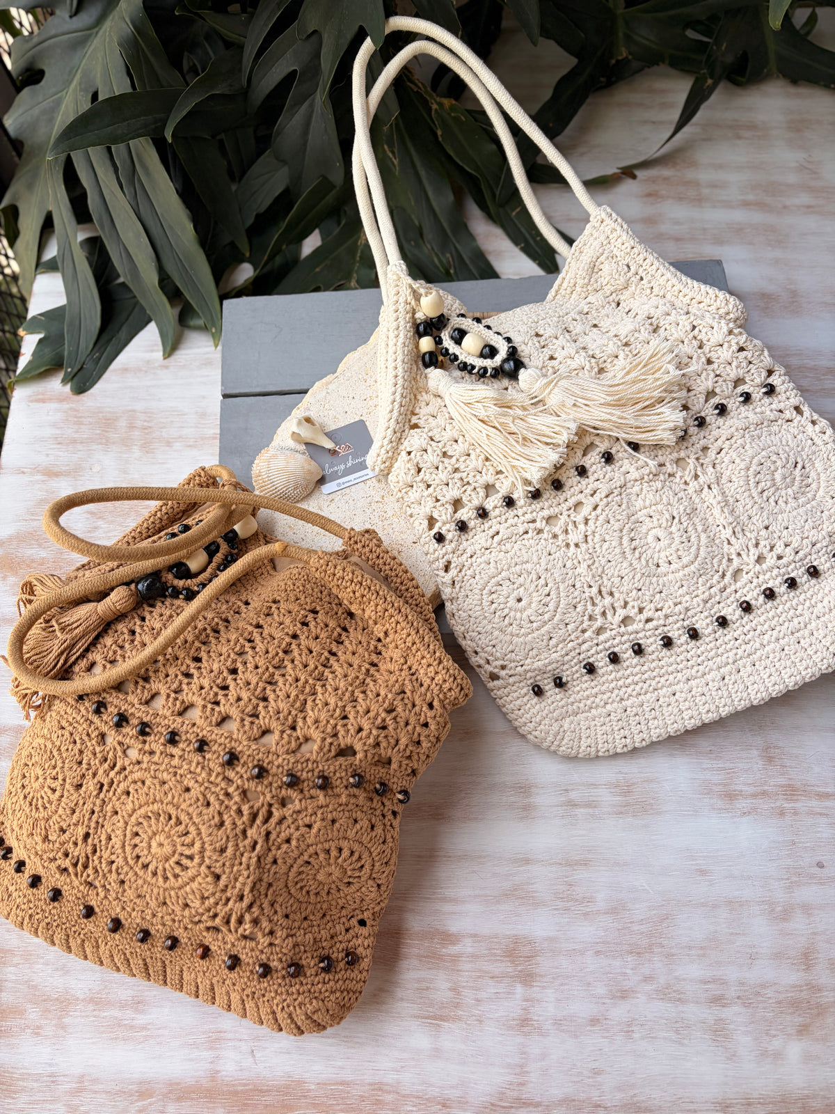 Bolso tejido macramé hilo de algón