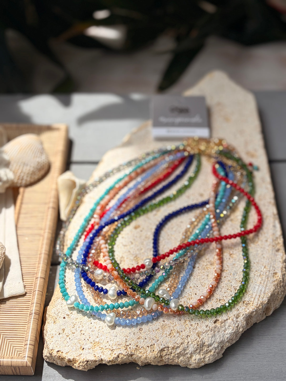 Collar en piedras murano pequeñas dije perla